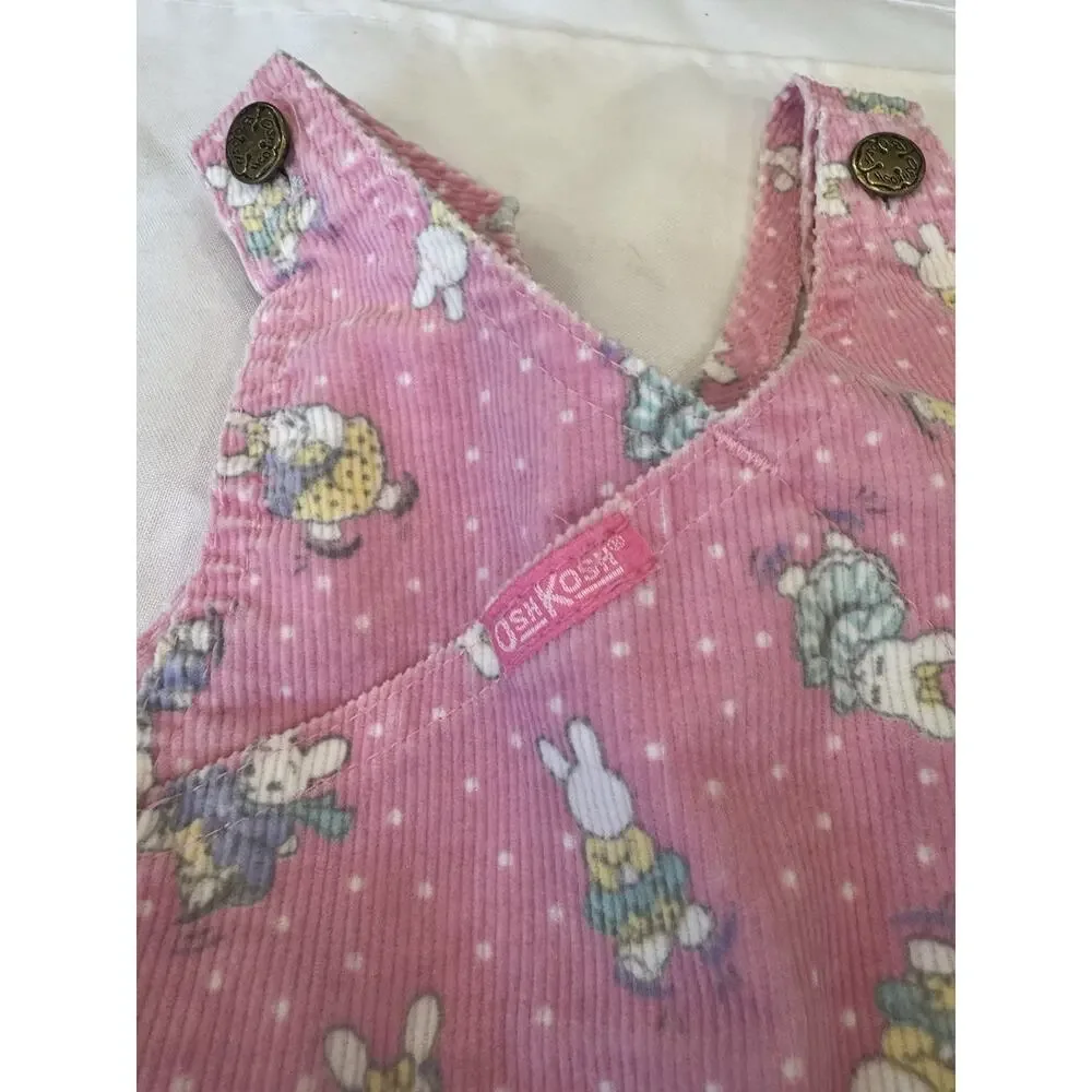 Vintage 90s OshKosh B'gosh Pink Bunny Corduroy Overalls - Size 2T - Made in USA